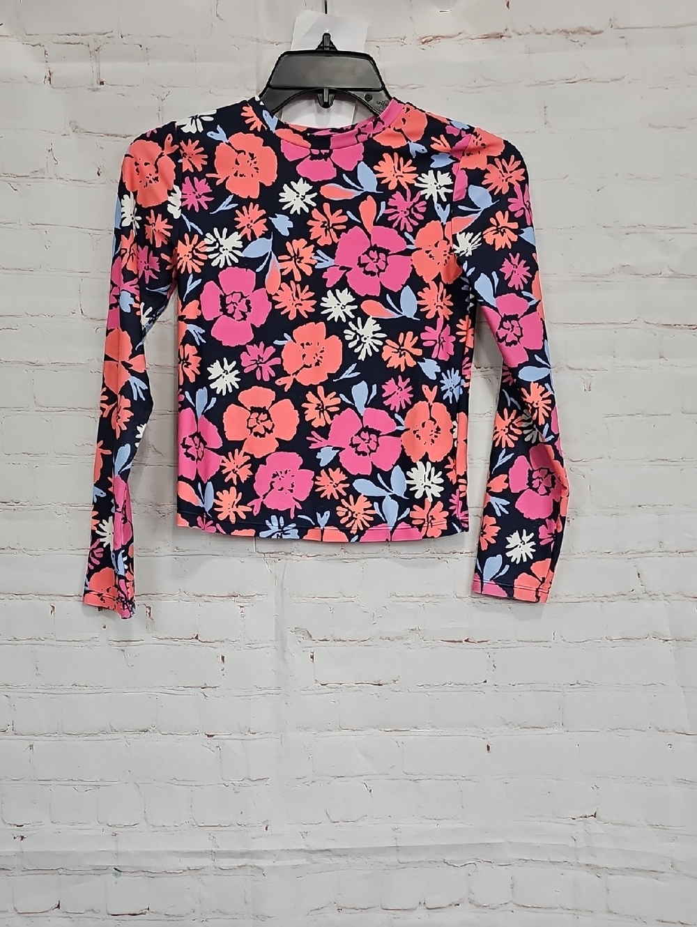GAP Navy Long-Sleeve Swim Tee with Pink and Coral Floral Print